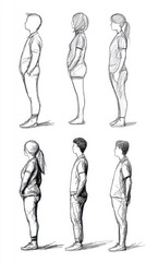 Six Monochrome Figure Sketches in Profile