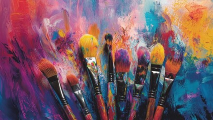 A Colorful Symphony of Paintbrushes on a Vibrant Canvas