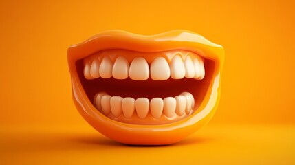 Naklejka premium Smiling mouth with bright teeth against a vibrant orange background creating a cheerful atmosphere