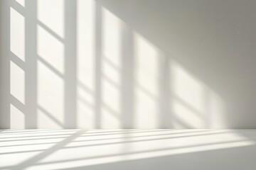 Obraz premium Espaço minimalista com luz natural projetando sombras dramáticas, apresentando um pódio simples e elementos decorativos sutis, criado com IA generativa