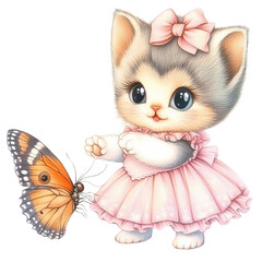 little kitten with pink bow
