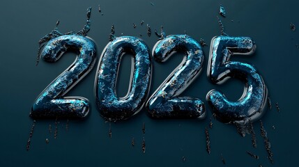 2025 liquid metal text dripping on dark background