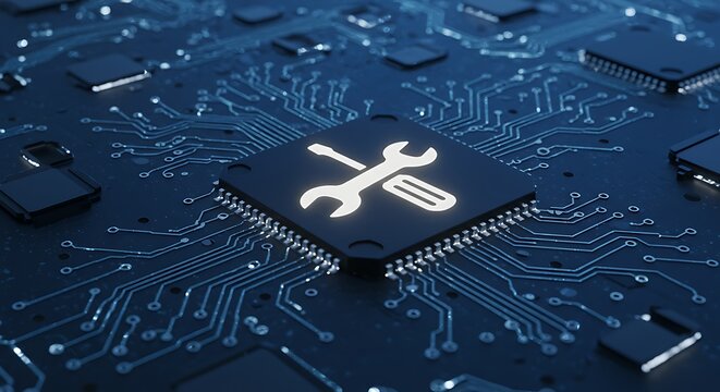 Repairing Microchip Motherboard Technical Maintenance Technology Concept for It Solutions