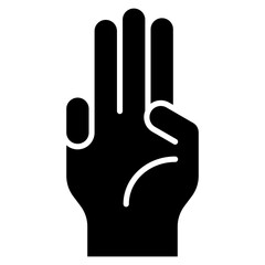 Three fingers hand gesture glyph solid icon