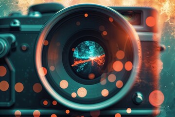 Obraz premium Lens Optical Flare and Grunge Film Grain Overlay with Vintage Retro Texture and Bokeh Effects