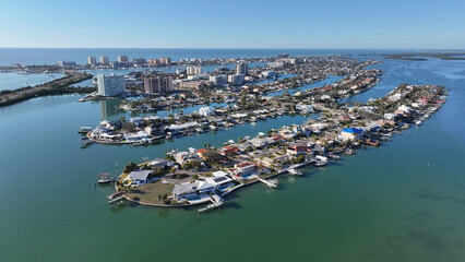 Fototapeta premium Clearwater Skyline At Clearwater In Florida United States. Beach Landscape. Bay Harbor Scenery. Downtown District. Clearwater Skyline At Clearwater In Florida United States. Amazing Cityscape.