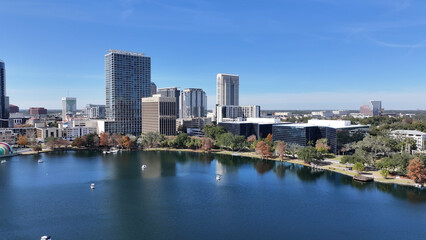 Downtown Orlando In Florida United States. Metropolis Downtown District. Stunning Cityscape. Eola Park Scene. Downtown Orlando In Florida United States. Nature Scenery. Outdoor Skyline.