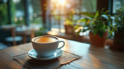 Close-up morning coffee on the table.