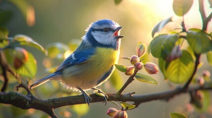 Obraz premium a bird singing in a field of flowers