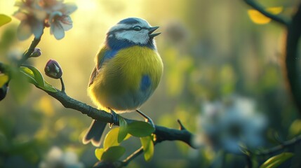 Obraz premium a bird singing in a field of flowers