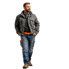 Fototapeta premium Man enters the room with casual clothing, smiling brightly
