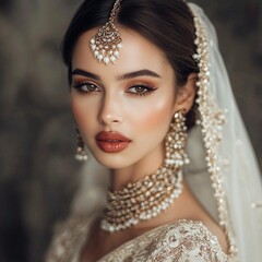 Bride, South Asian, jewelry, makeup, portrait.