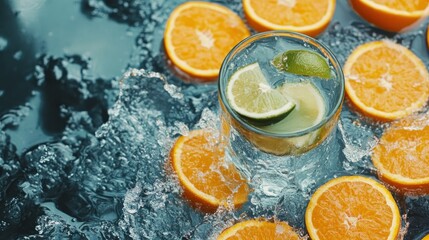 Refreshing Citrus Drink with Ice and Oranges
