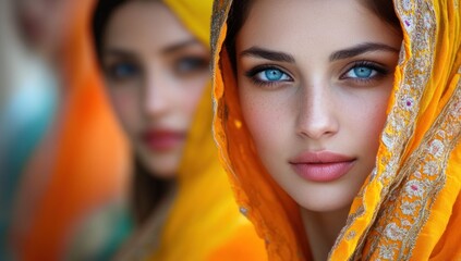 Mysterious Gaze: Portrait of a Woman in a Yellow Shawl