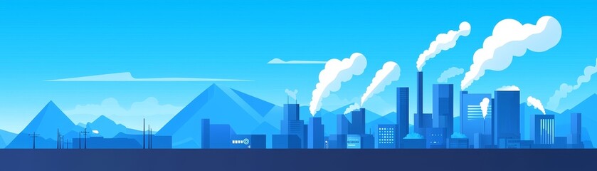 Fototapeta premium Industrial activity and pollution urban landscape digital artwork clear sky wide view environmental impact