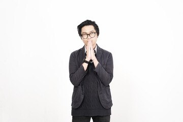Begging to say sorry Of Handsome Asian Man Isolated On White Background