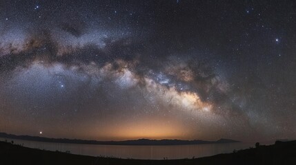 Naklejka premium A serene view of the cosmos with Earth silhouetted against a starry backdrop