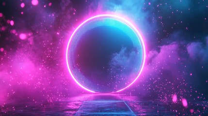 Retro neon frame, glowing 80s-style cyberpunk aesthetic, vibrant pink and blue tones, perfect for party invitations and social media graphics.