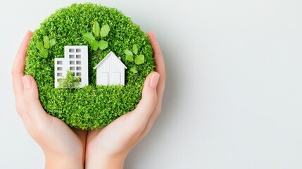 Sustainable urban development eco-friendly city model homes green environment close-up view future living concepts