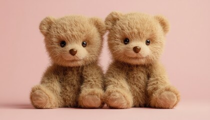 Fototapeta premium Two cuddly teddy bears on a soft pink background