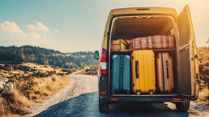 Minivan with Luggage on Rural Road
