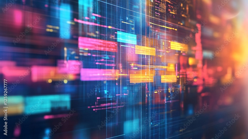 Poster Digital data stream flowing through cyberspace with bright lights