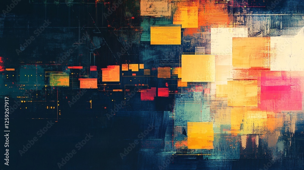 Poster abstract grunge background with colorful squares and geometric shapes