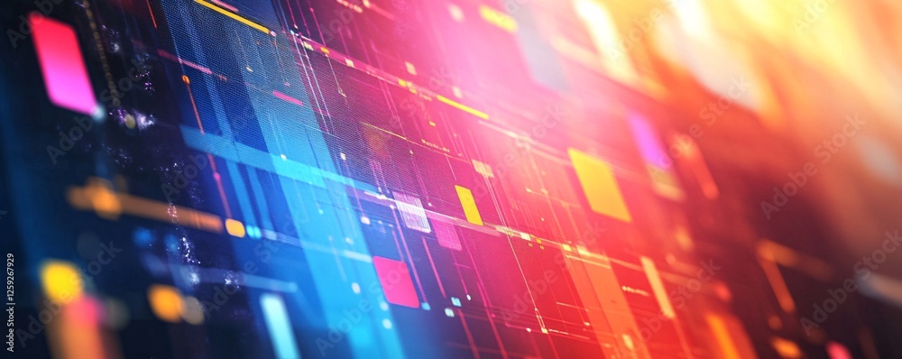 Poster Abstract technology background with glowing lines and blocks
