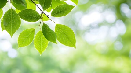 Fototapeta premium Close Up Of Green Leaves On Branch In Nature