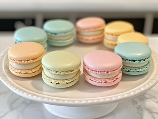 Fototapeta premium Pastel Macarons on White Cake Stand