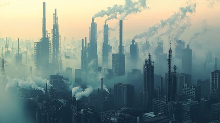 Industrial smoke emissions urban landscape aerial photography pollution environment dystopian viewpoint