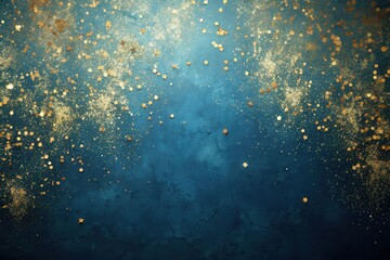 A Festive Night Sky of Gold Confetti and Stars on a Deep Blue Background, Perfect for Celebration and Holiday Designs