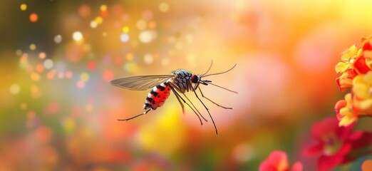 A Vibrant Mosquito in Flight, Nature's Beauty