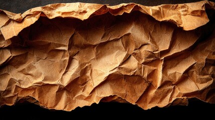 Naklejka premium Close-up of crumpled brown paper texture showcasing intricate folds and shadows, ideal for backgrounds (1)