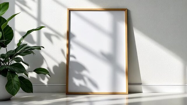 Blank Canvas in Light-Filled Room with Houseplant