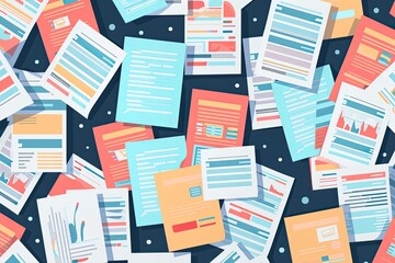 Colorful Documents Scattered Across Dark Surface