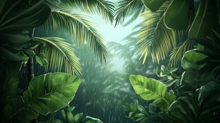 55.Light background with lettuce leaves palm tree branches. Vector, realistic, hand-drawn wallpaper for computer, tablet, or phone screens. Tropical summer rain forest isolated leaves. Social media