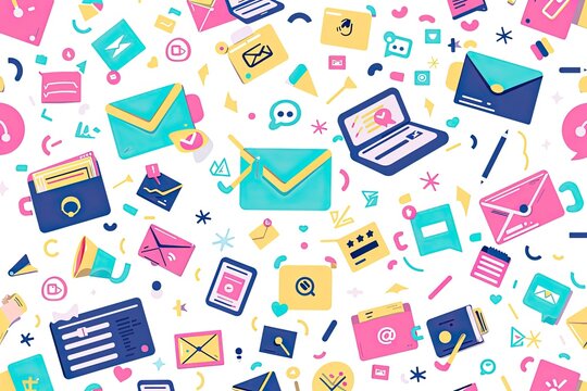 Colorful Digital Communication Icons Seamless Pattern