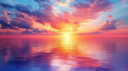 Fototapeta premium Vibrant Sunset Over Calm Ocean Water Reflecting Colors