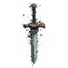 Broken Sword with Cracked Edges and Pixel Art Style Design