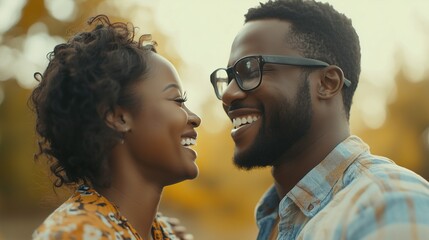 An african american couple smiling. A couple of men are laughing and talking. A generative ai is a great way to get outdoors. A couple of african lifestyle american descent smiling.