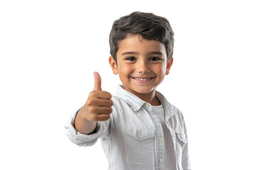 Smiling school boy giving a thumbs up isolated on white or transparent, PNG