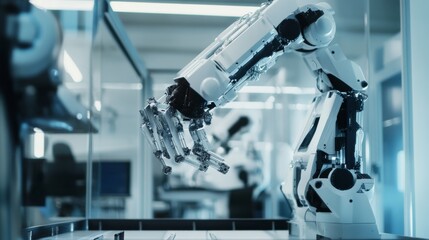 Advanced robotics lab. Engineers programming and testing robots. Highlighting robotics technology and automation. Ideal for tech industry showcases.