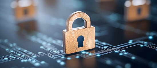 A security lock is shown on a black background