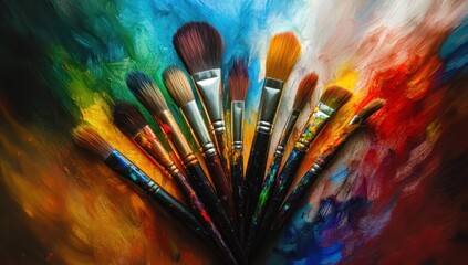 Fototapeta premium A Colorful Symphony of Paintbrushes on a Vibrant Canvas