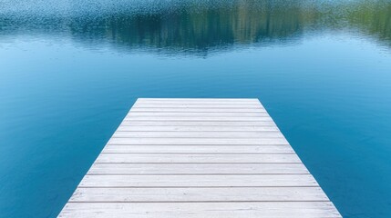 Fototapeta premium Calm lake dock. Tranquil water. Peaceful scene. Use Stock photo for nature, serenity, relaxation