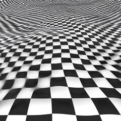 Dynamic Black and White Checkered Pattern with 3D Wave Effect