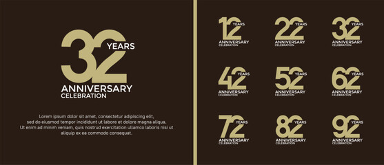set of anniversary logo flat brown color on brown background for celebration moment