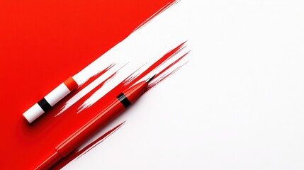 Red and White Background with Artistic Markers Creating Bold Strokes