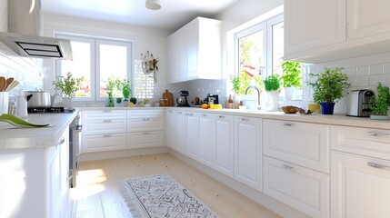 Fototapeta premium Bright, Modern White Kitchen Interior